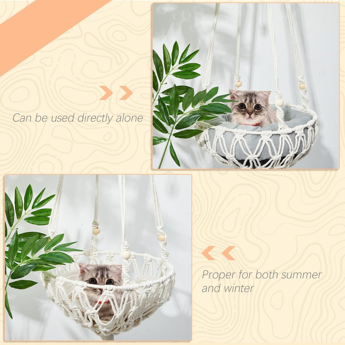 3 Pcs Macrame Cat Hammock Set for Small Cats and Dogs