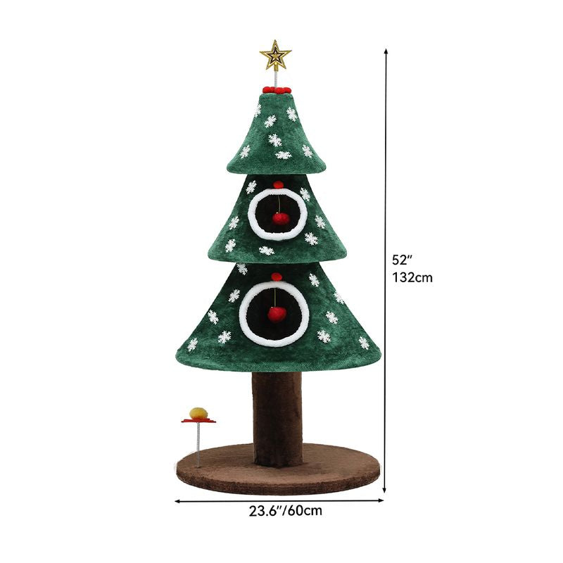 Uforic 52" H Large Christmas Cat Tree,2 Cat House with Plush Ball, Green