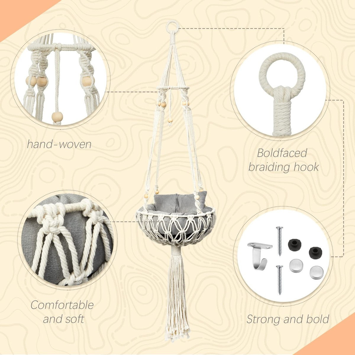 3 Pcs Macrame Cat Hammock Set for Small Cats and Dogs