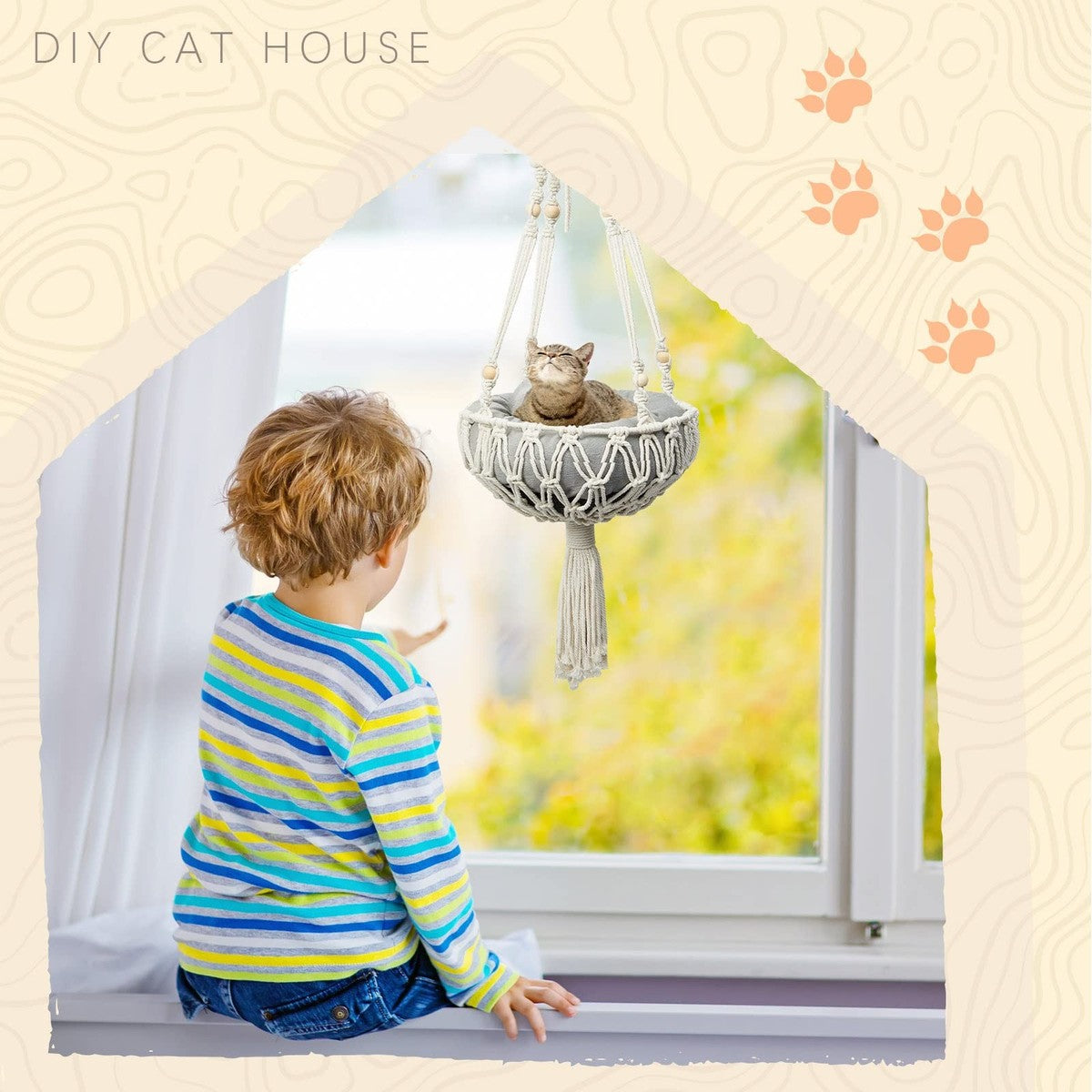 3 Pcs Macrame Cat Hammock Set for Small Cats and Dogs