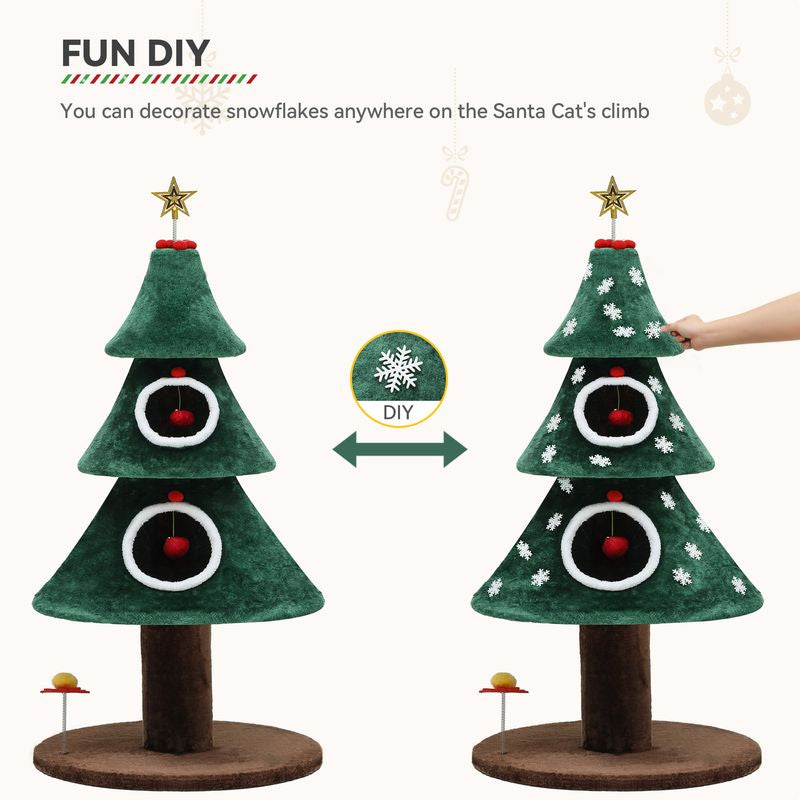 Uforic 52" H Large Christmas Cat Tree,2 Cat House with Plush Ball, Green