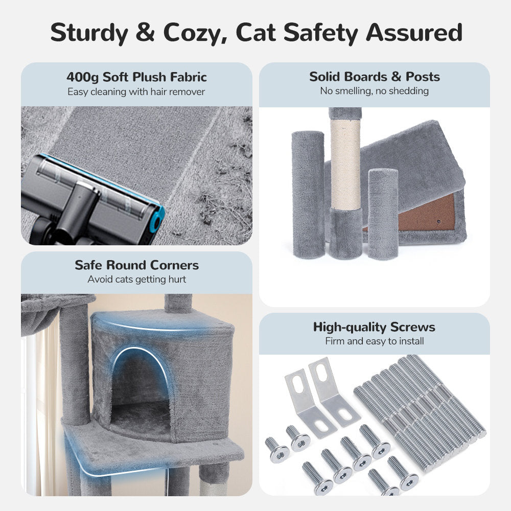 Gardol 114"H Cat Tree, Adjustable Height 85.6-114In Floor to Ceiling Cat Tower.