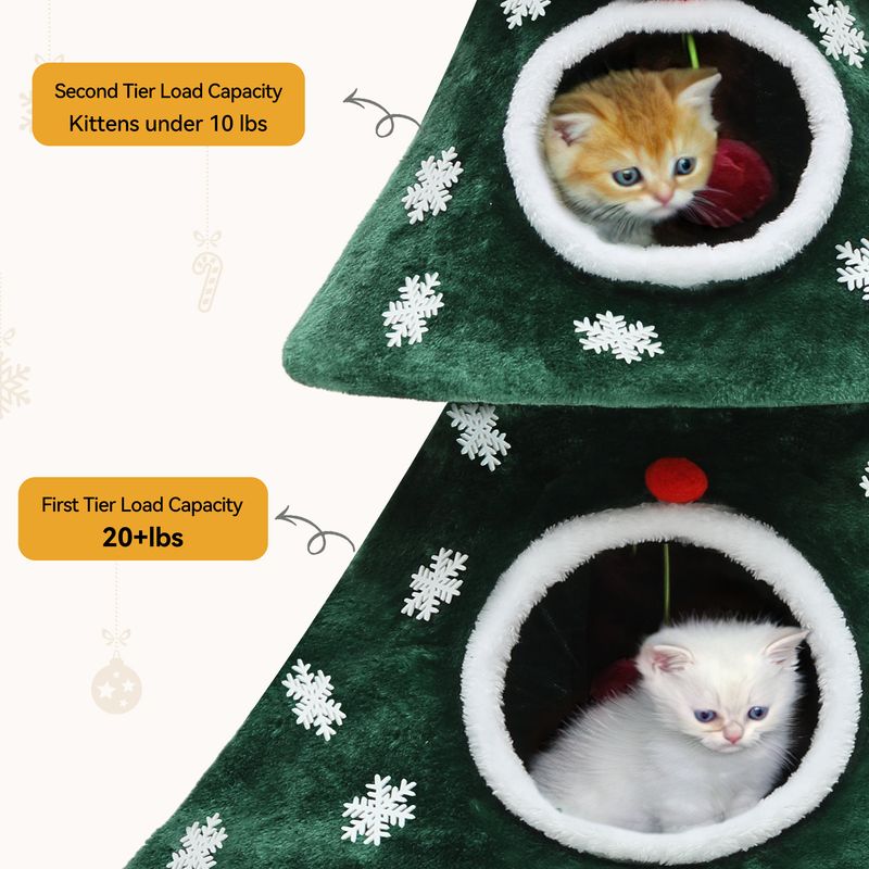 Uforic 52" H Large Christmas Cat Tree,2 Cat House with Plush Ball, Green