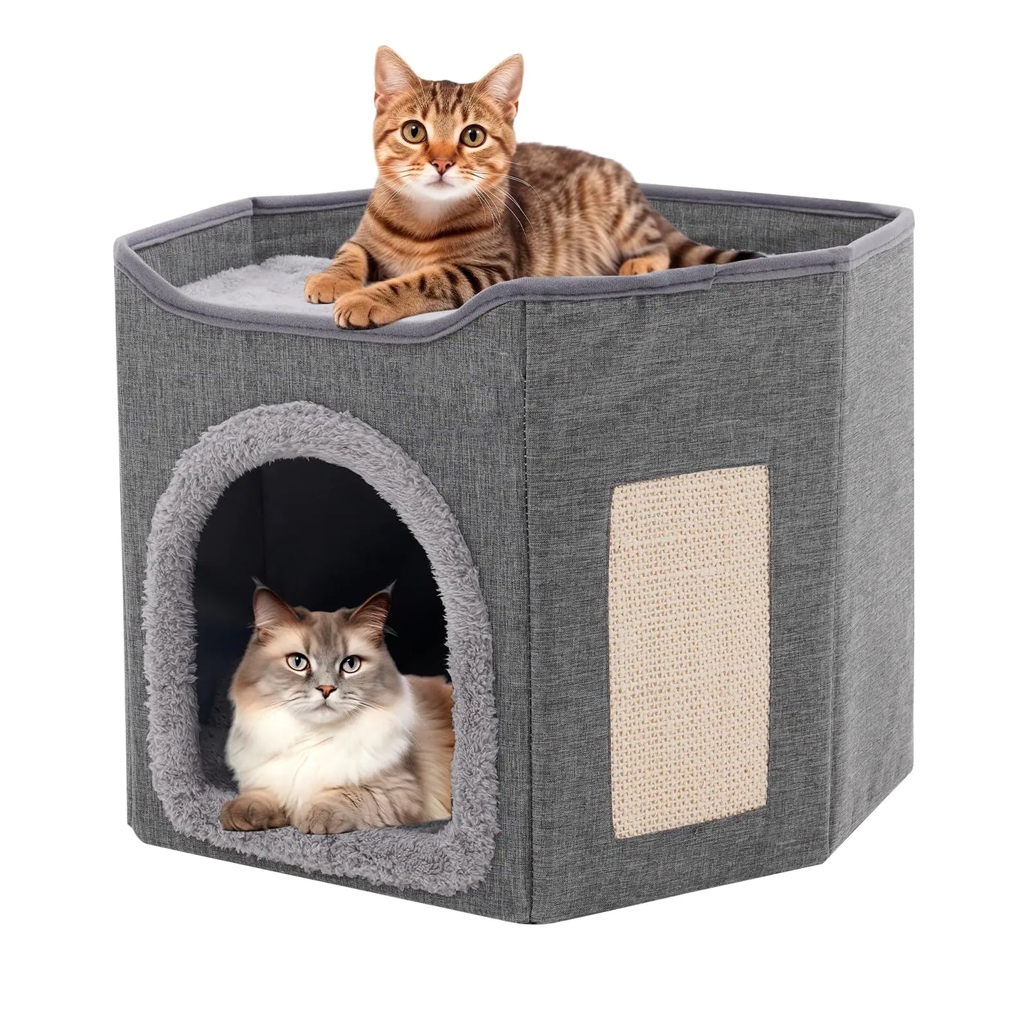 Cat House with Scratch Pad-Foldable Indoor Cat Cave Hideawa