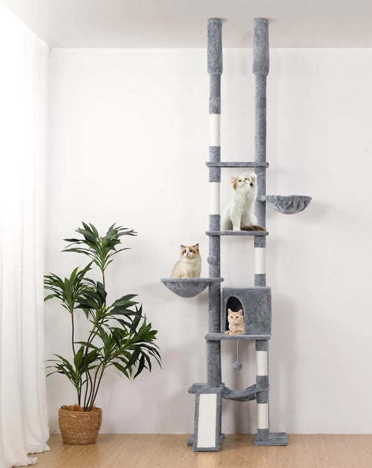 Gardol 114"H Cat Tree, Adjustable Height 85.6-114In Floor to Ceiling Cat Tower.